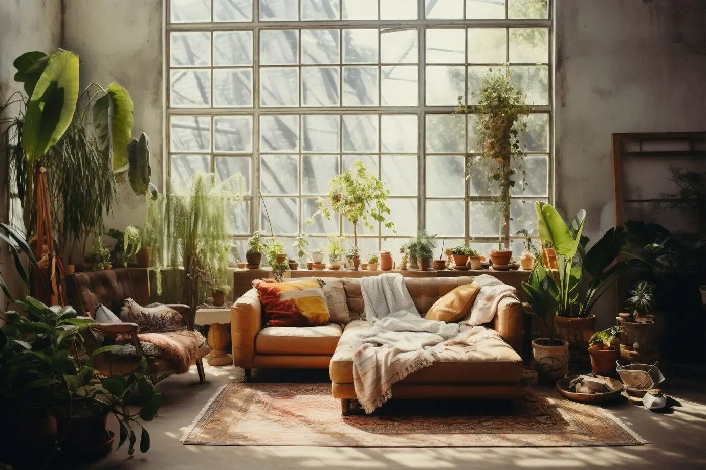 Im Boho-Stil dekorierter Innenraum